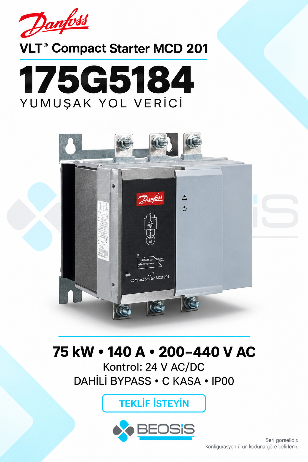 Danfoss 175G5184 VLT Compact Starter MCD 201 75 kW 140 A 200–440 V IP00 Yumuşak Yol Verici