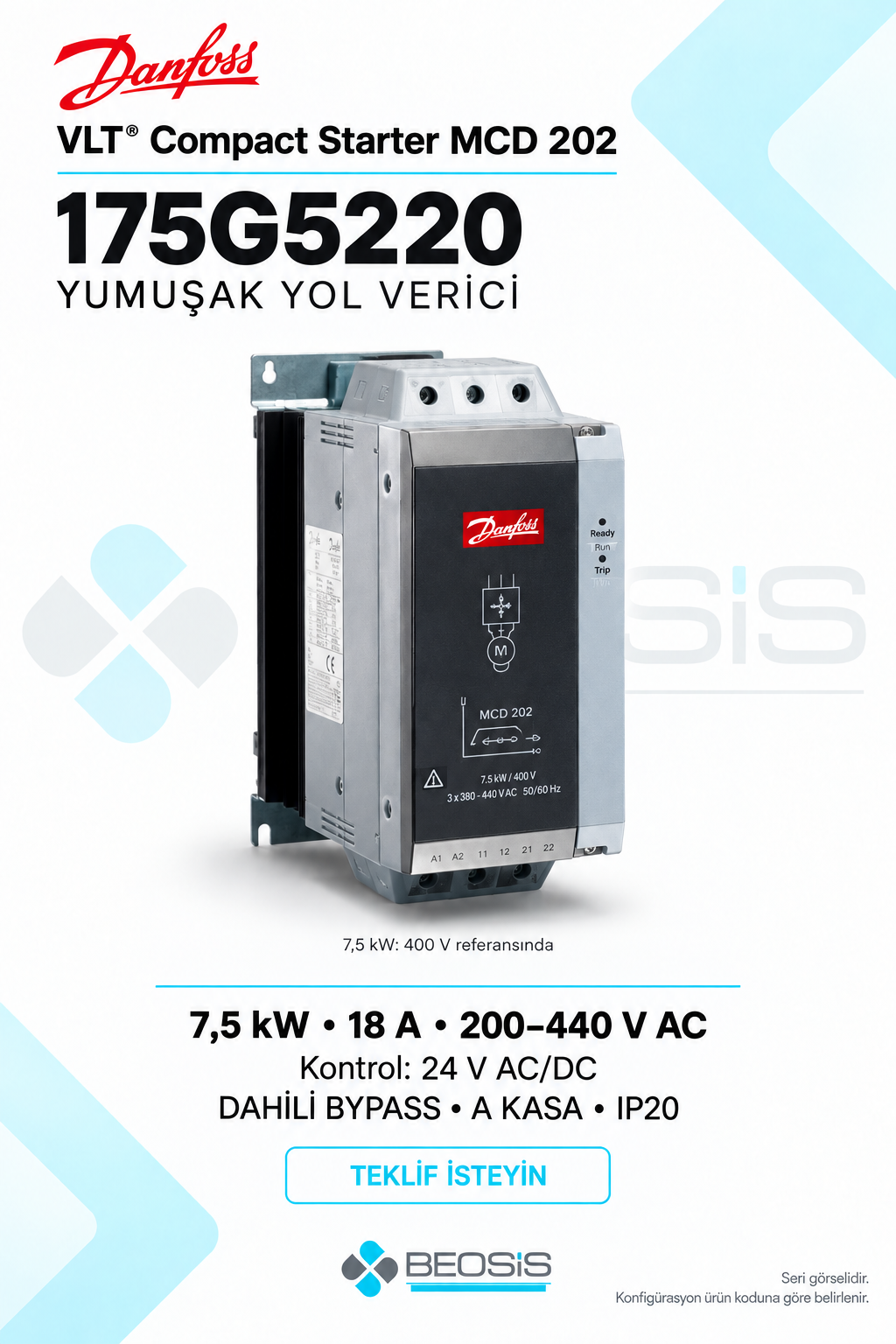 Danfoss 175G5220 VLT Compact Starter MCD 202 7,5 kW 18 A 200–440 V IP20 Yumuşak Yol Verici