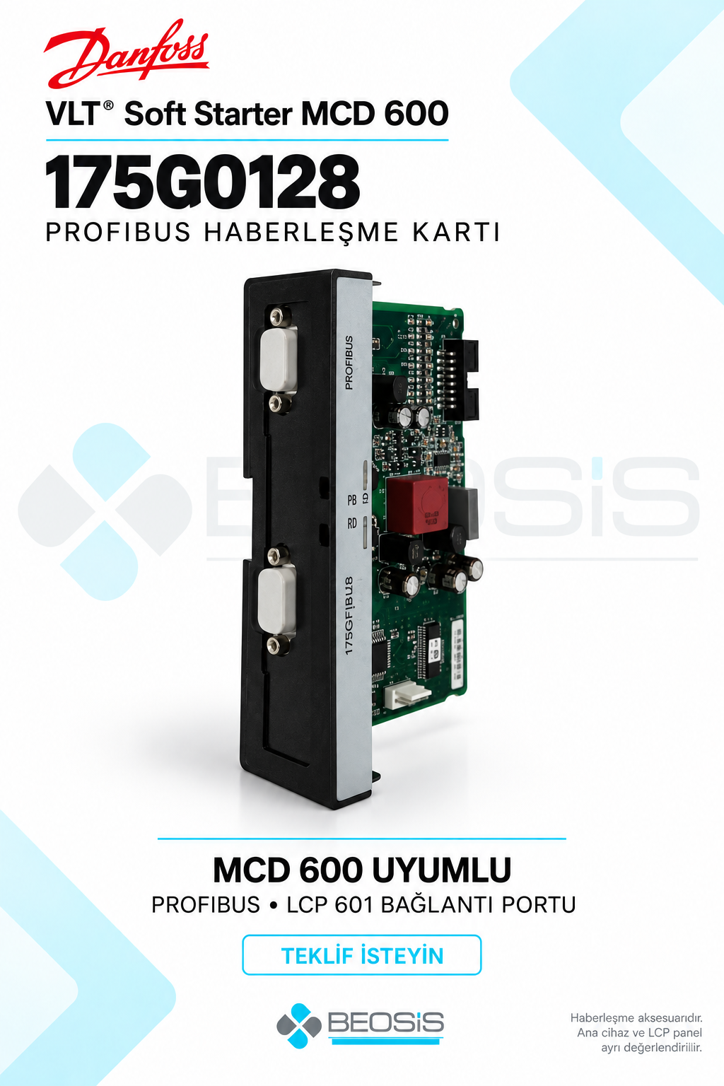 Danfoss 175G0128 VLT MCD 600 PROFIBUS Haberleşme Kartı – LCP 601 Bağlantı Portlu
