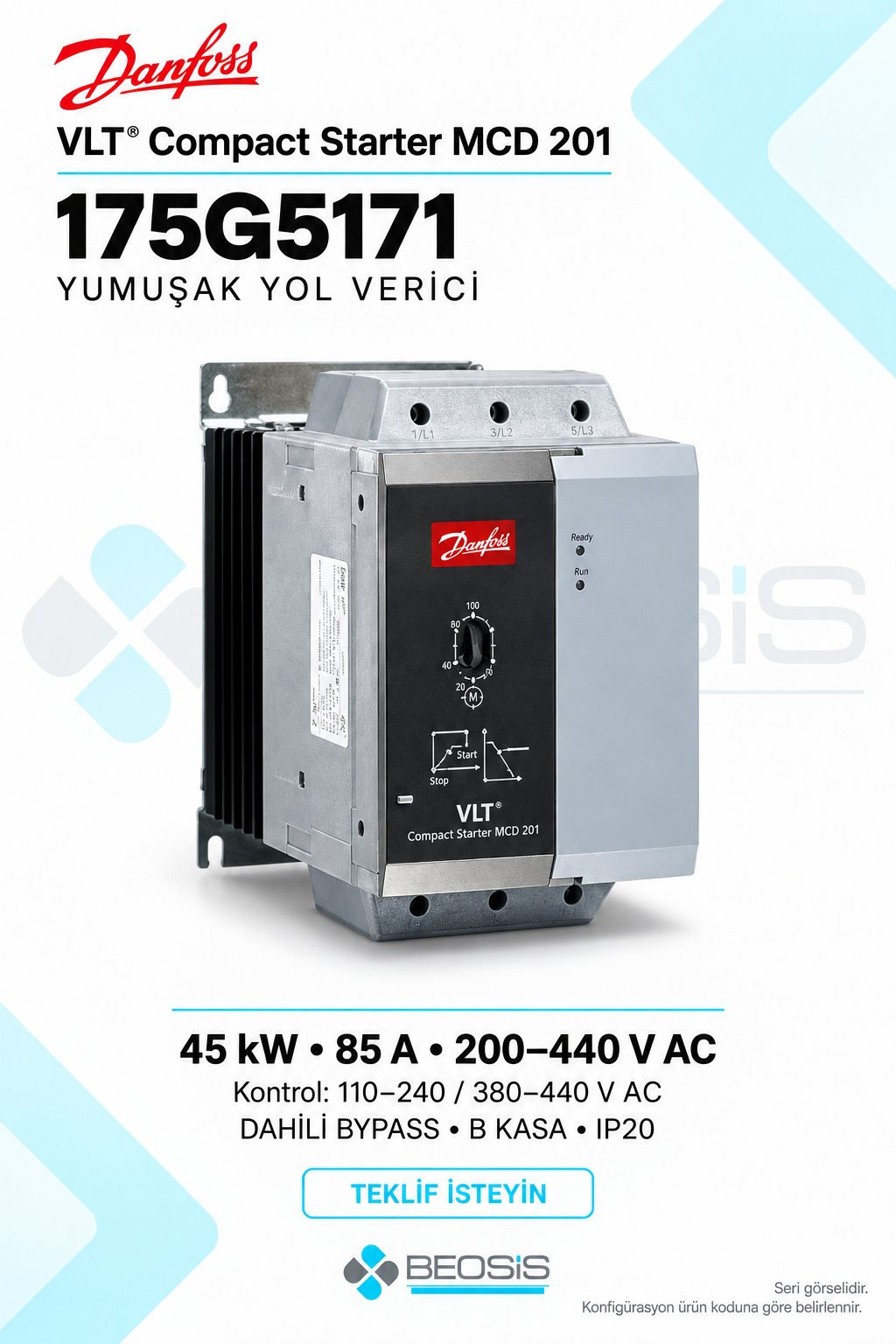 Danfoss 175G5171 VLT Compact Starter MCD 201 45 kW 85 A 200–440 V IP20 Yumuşak Yol Verici