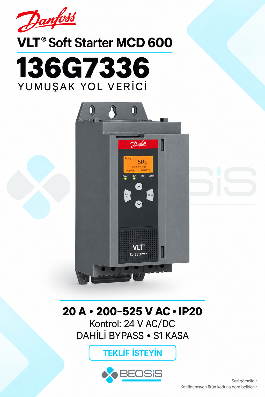 Danfoss 136G7336 VLT Soft Starter MCD 600 20 A 200–525 V IP20 Yumuşak Yol Verici