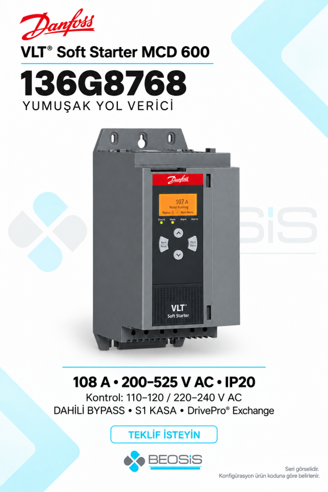 Danfoss 136G8768 VLT Soft Starter MCD 600 108 A 200–525 V IP20 Yumuşak Yol Verici