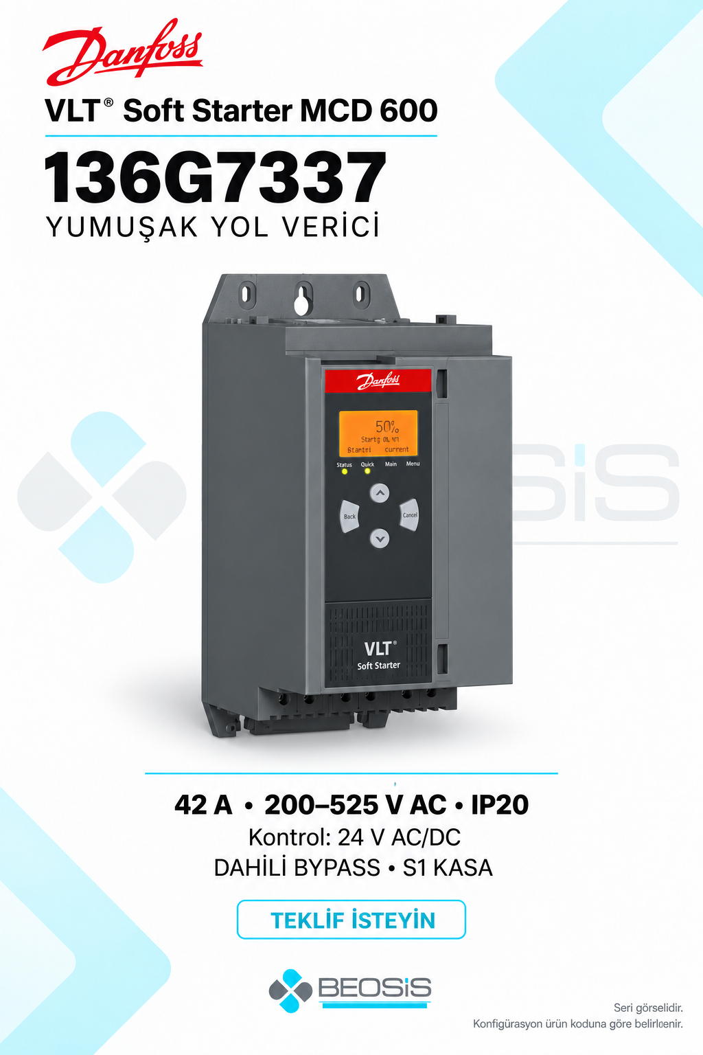 Danfoss 136G7337 VLT Soft Starter MCD 600 42 A 200–525 V IP20 Yumuşak Yol Verici