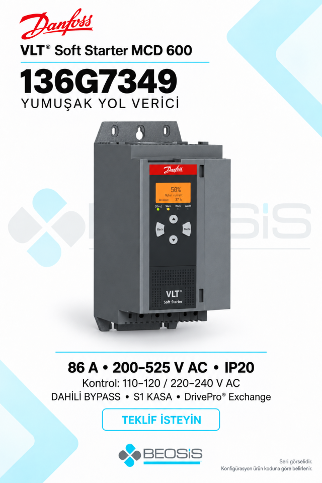 Danfoss 136G7349 VLT Soft Starter MCD 600 86 A 200–525 V IP20 Yumuşak Yol Verici