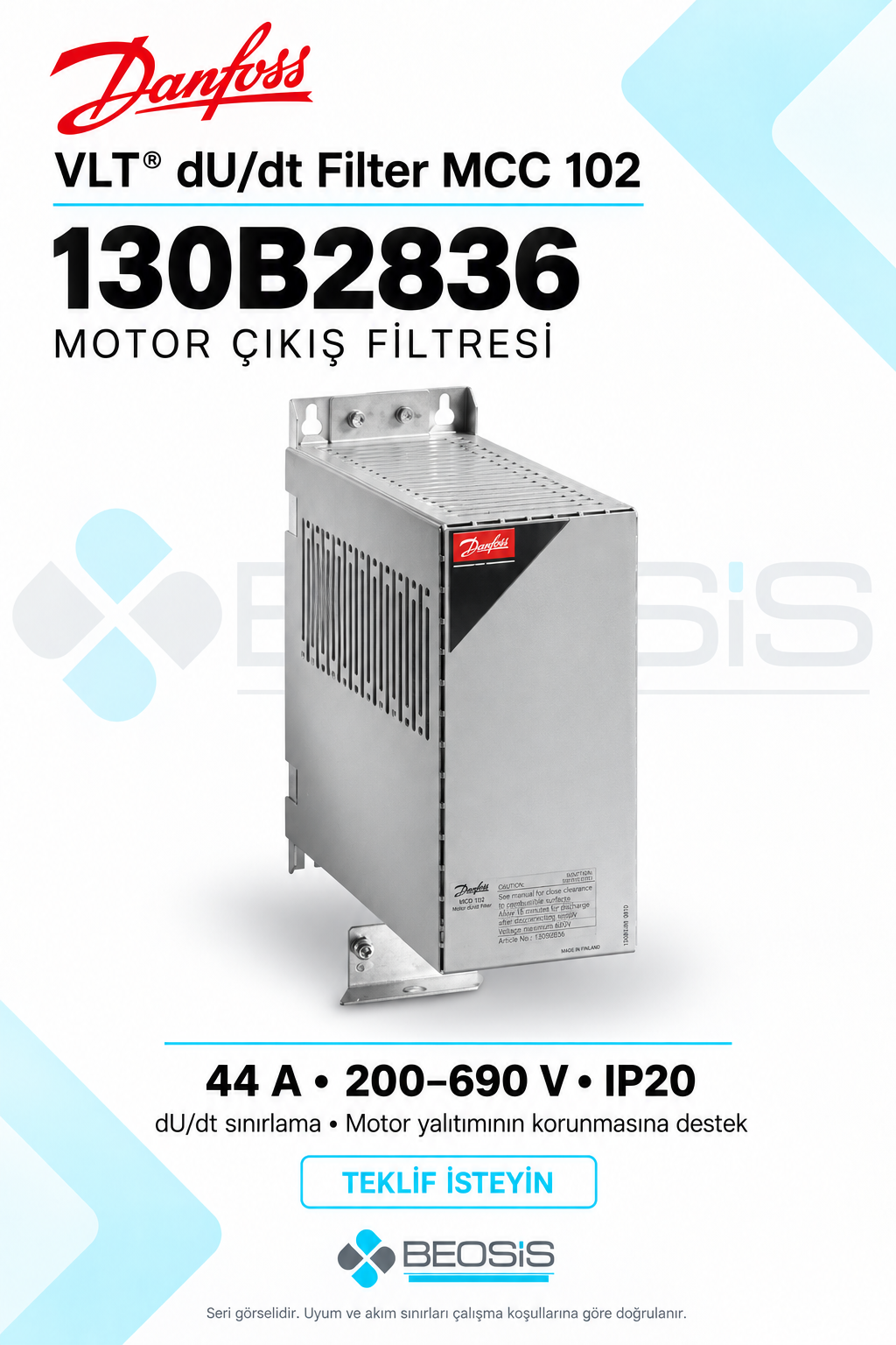 Danfoss 130B2836 VLT® dU/dt Filter MCC 102 44 A 200–690 V IP20 dU/dt Motor Çıkış Filtresi