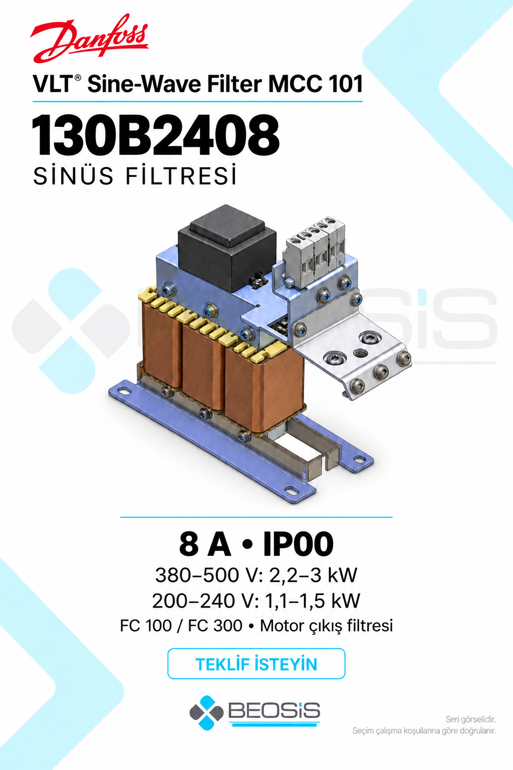 Danfoss 130B2408 VLT® Sine-Wave Filter MCC 101 8 A IP00 Sinüs Filtresi