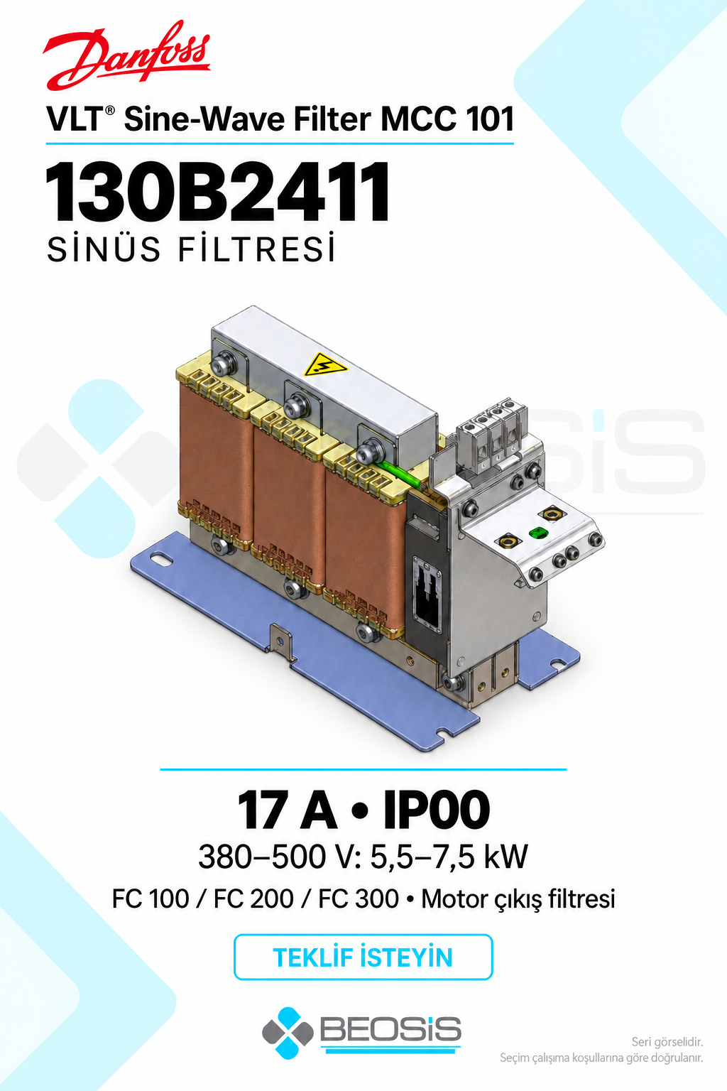 Danfoss 130B2411 VLT® Sine-Wave Filter MCC 101 17 A IP00 Sinüs Filtresi