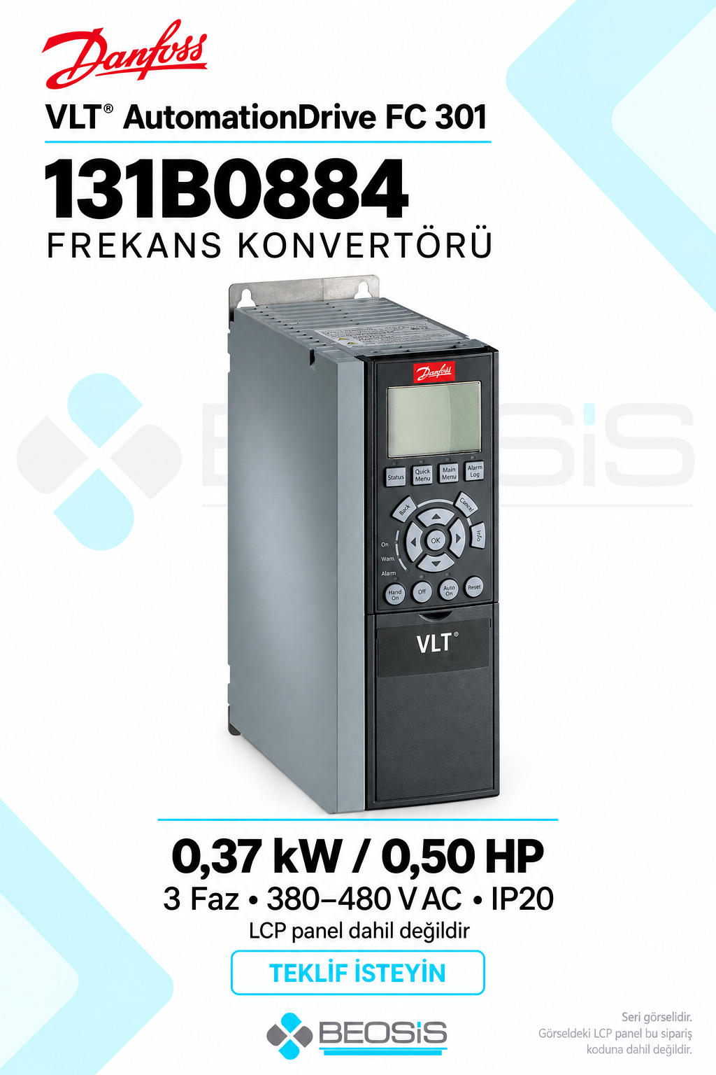 Danfoss 131B0884 VLT AutomationDrive FC 301 0,37 kW 380–480 V IP20 Panelsiz Motor Hız Kontrol Cihazı