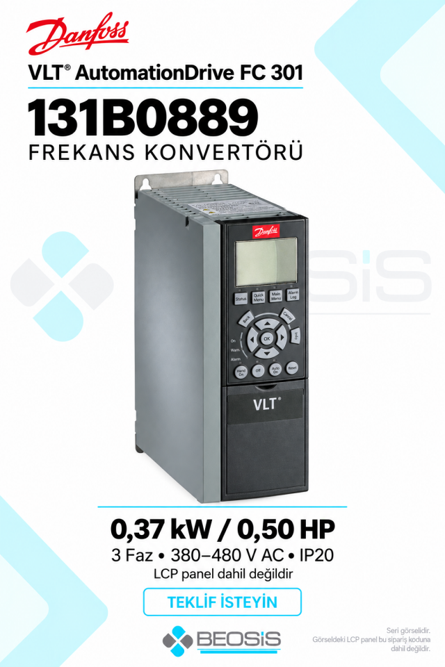 Danfoss 131B0889 VLT AutomationDrive FC 301 0,37 kW 380–480 V IP20 Panelsiz Motor Hız Kontrol Cihazı