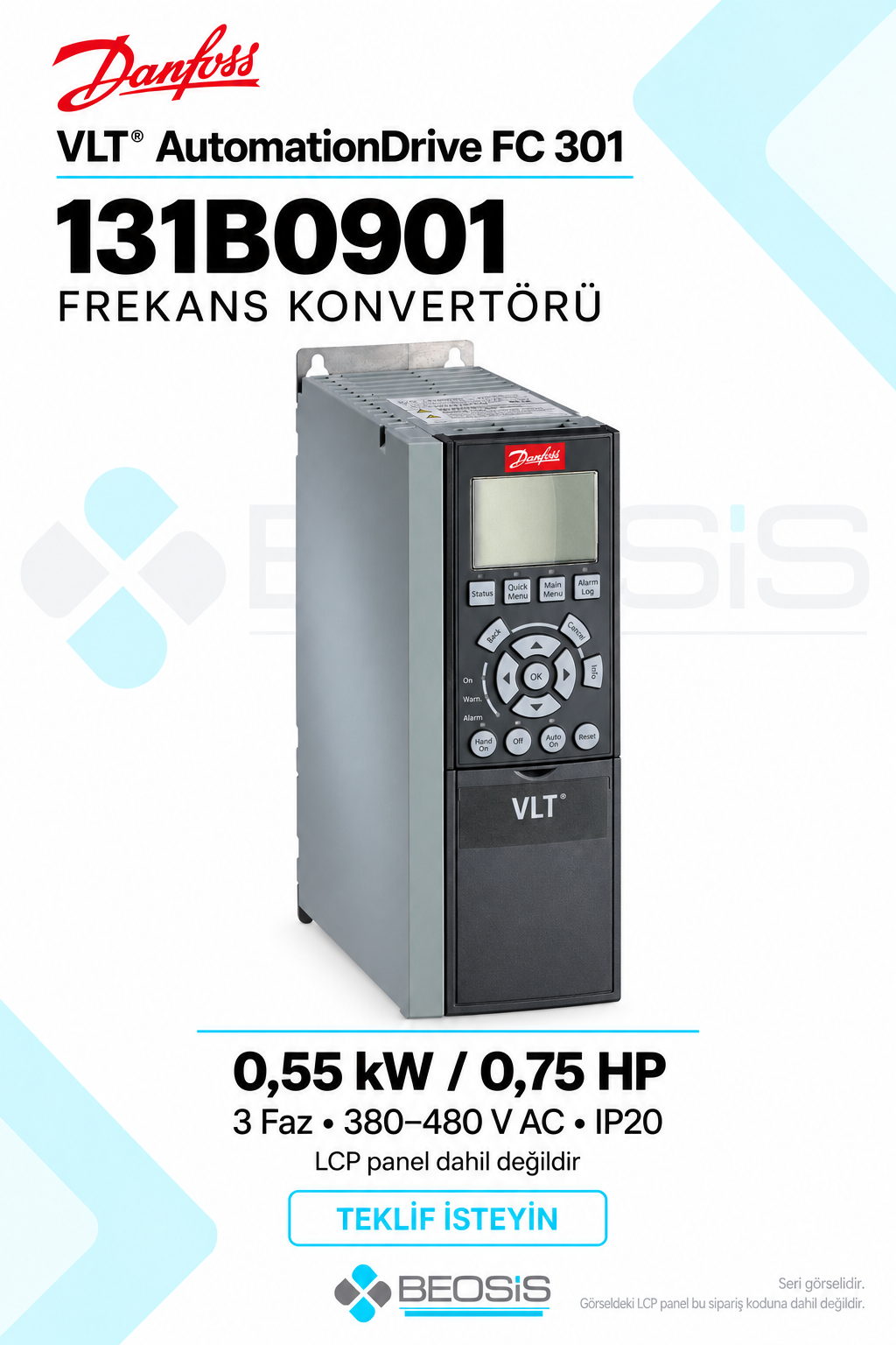 Danfoss 131B0901 VLT AutomationDrive FC 301 0,55 kW 380–480 V IP20 Panelsiz Motor Hız Kontrol Cihazı