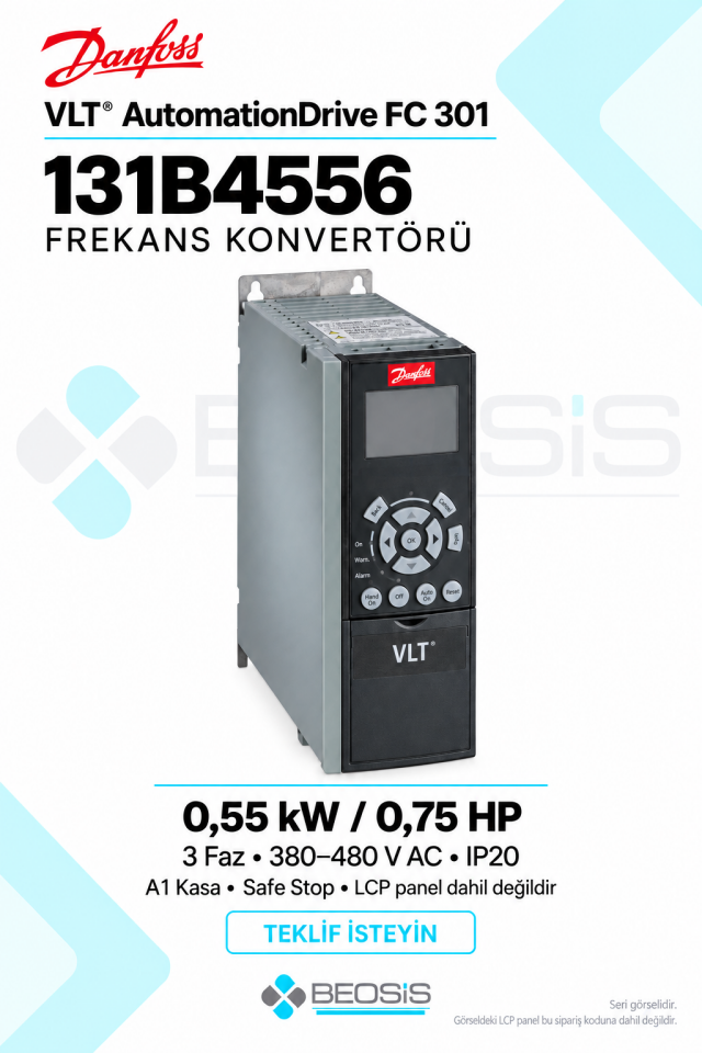 Danfoss 131B4556 VLT AutomationDrive FC 301 0,55 kW 380–480 V IP20 Panelsiz Motor Hız Kontrol Cihazı