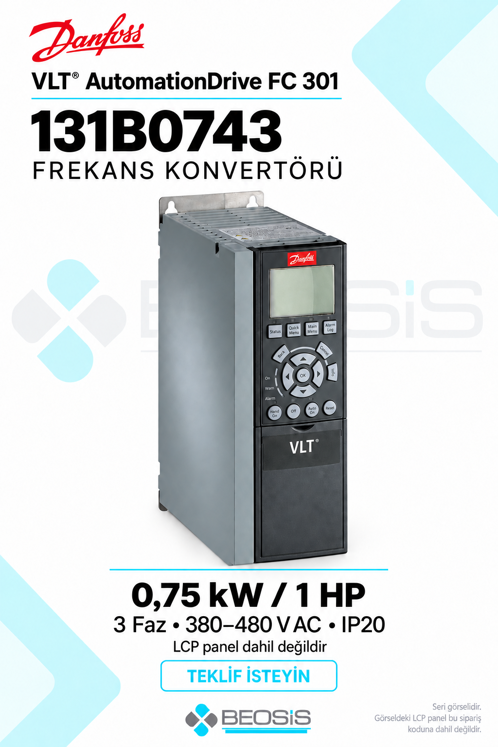 Danfoss 131B0743 VLT AutomationDrive FC 301 0,75 kW 380–480 V IP20 Panelsiz Motor Hız Kontrol Cihazı