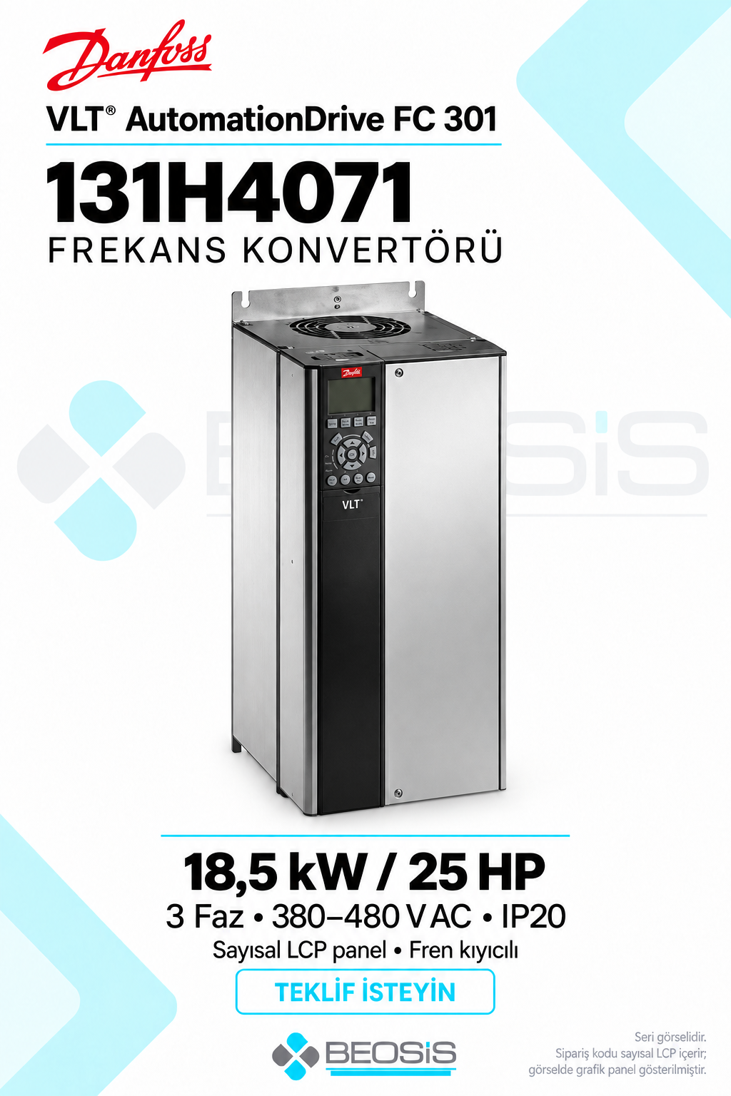 Danfoss 131H4071 VLT AutomationDrive FC 301 18,5 kW 380–480 V IP20 Nümerik Panelli Motor Hız Kontrol Cihazı