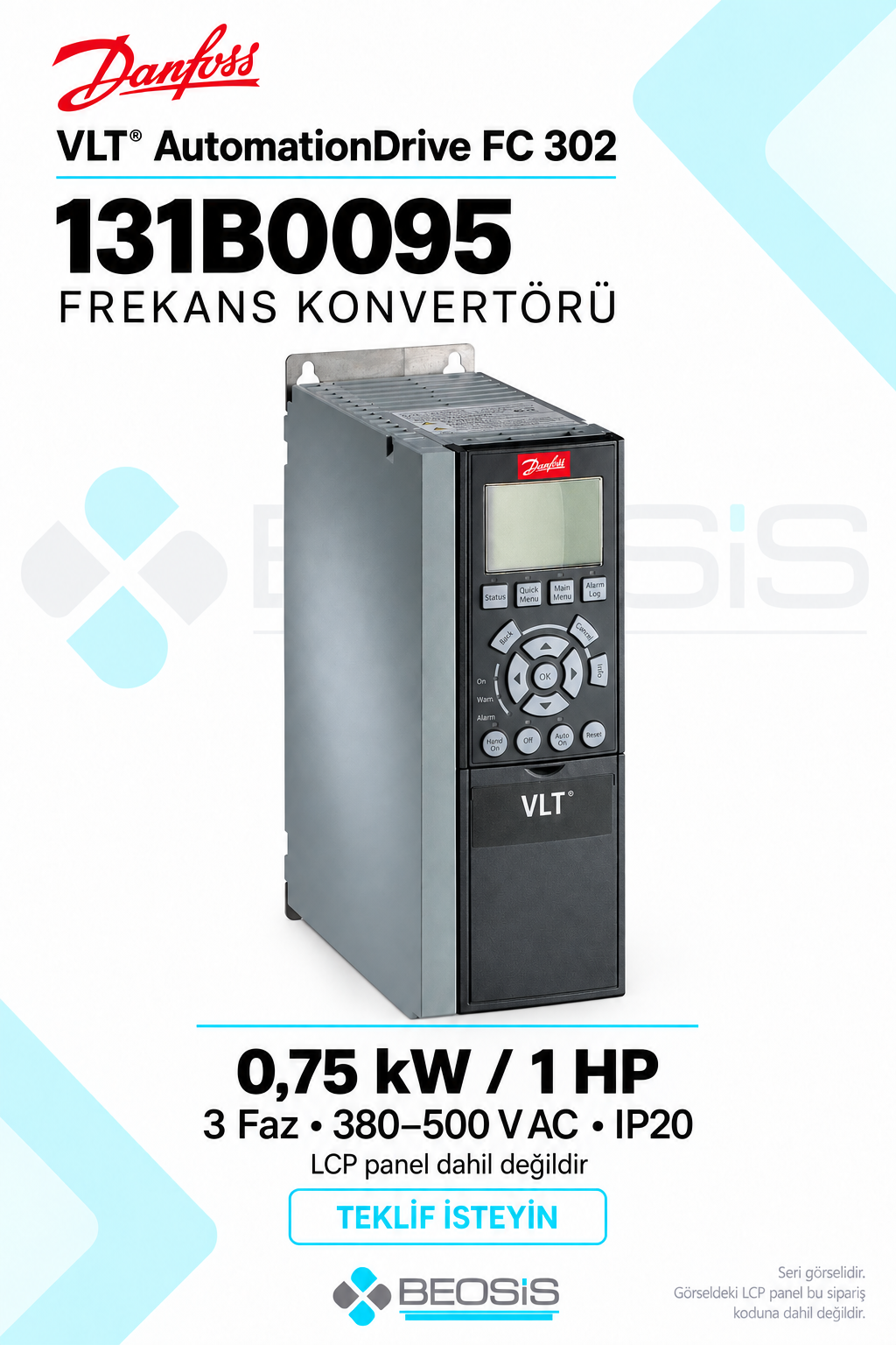 Danfoss 131B0095 VLT AutomationDrive FC 302 0,75 kW 380–500 V IP20 Panelsiz Motor Hız Kontrol Cihazı