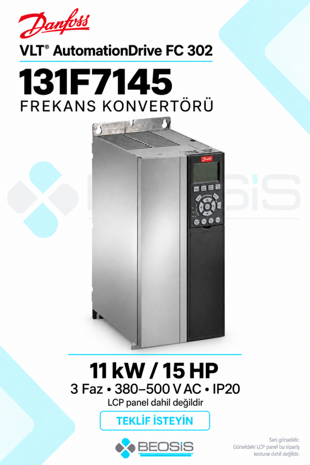 Danfoss 131F7145 VLT AutomationDrive FC 302 11 kW 380–500 V IP20 Panelsiz Motor Hız Kontrol Cihazı
