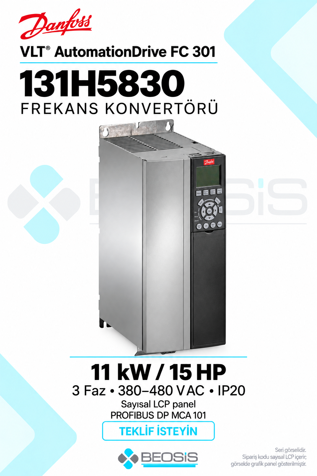 Danfoss 131H5830 VLT AutomationDrive FC 301 11 kW 380–480 V IP20 Nümerik Panelli Motor Hız Kontrol Cihazı