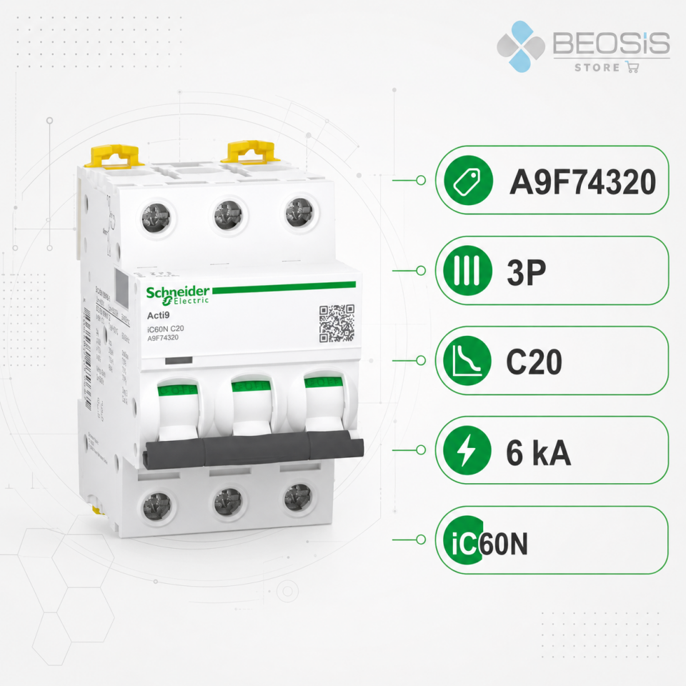 Schneider Electric Acti9 iC60N A9F74320 3P C20 6kA Otomatik Sigorta