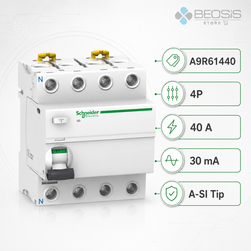 Schneider Electric Acti9 iID A9R61440 A-SI Tip 4P 40A 30mA Kaçak Akım Koruma Rölesi