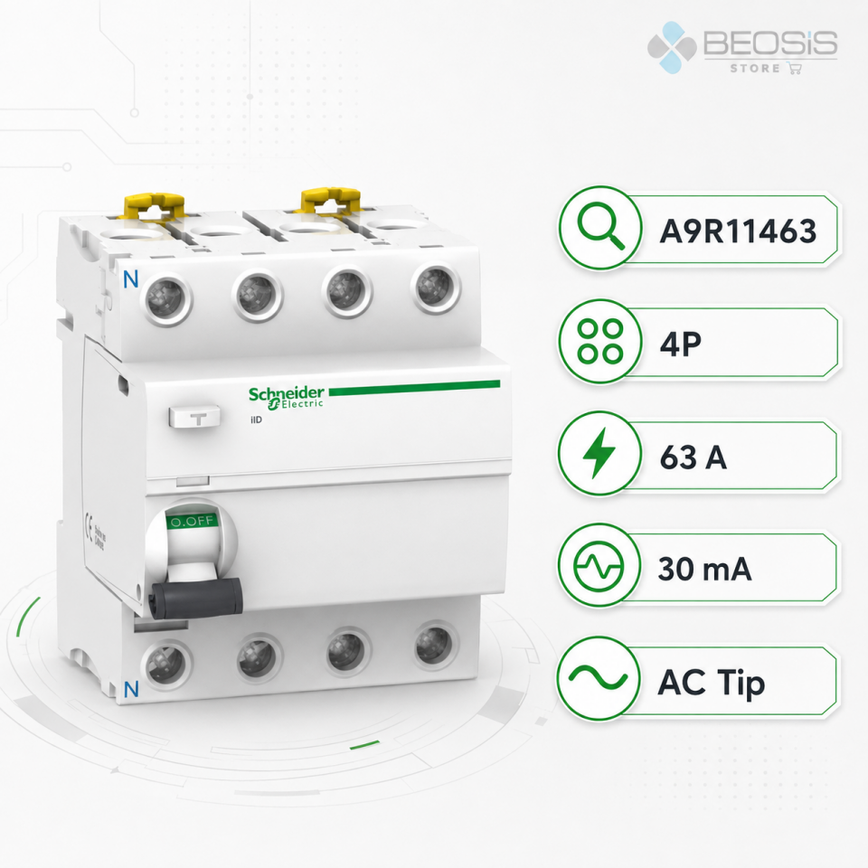 Schneider Electric Acti9 iID A9R11463 AC Tip 4P 63A 30mA Kaçak Akım Koruma Rölesi