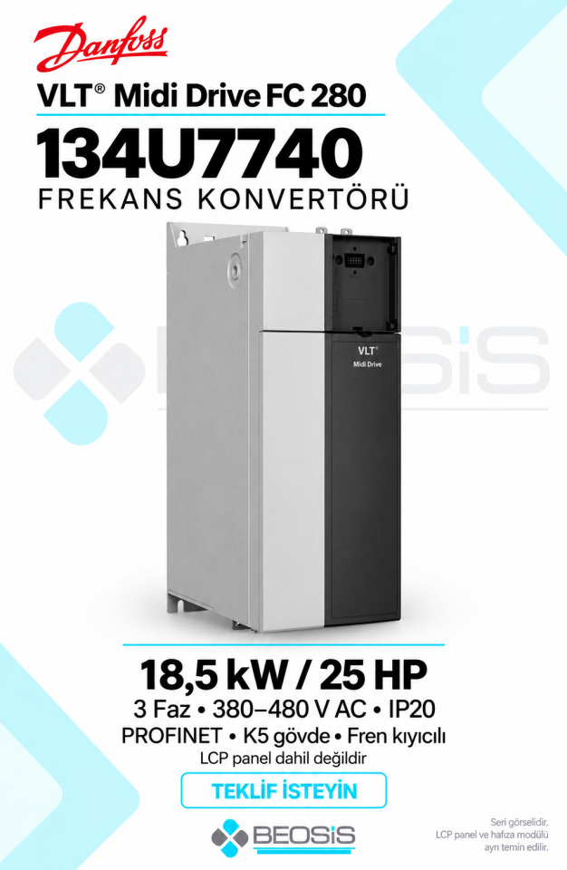 Danfoss 134U7740 VLT Midi Drive FC 280 18,5 kW 380–480 V IP20 PROFINET Panelsiz Motor Hız Kontrol Cihazı
