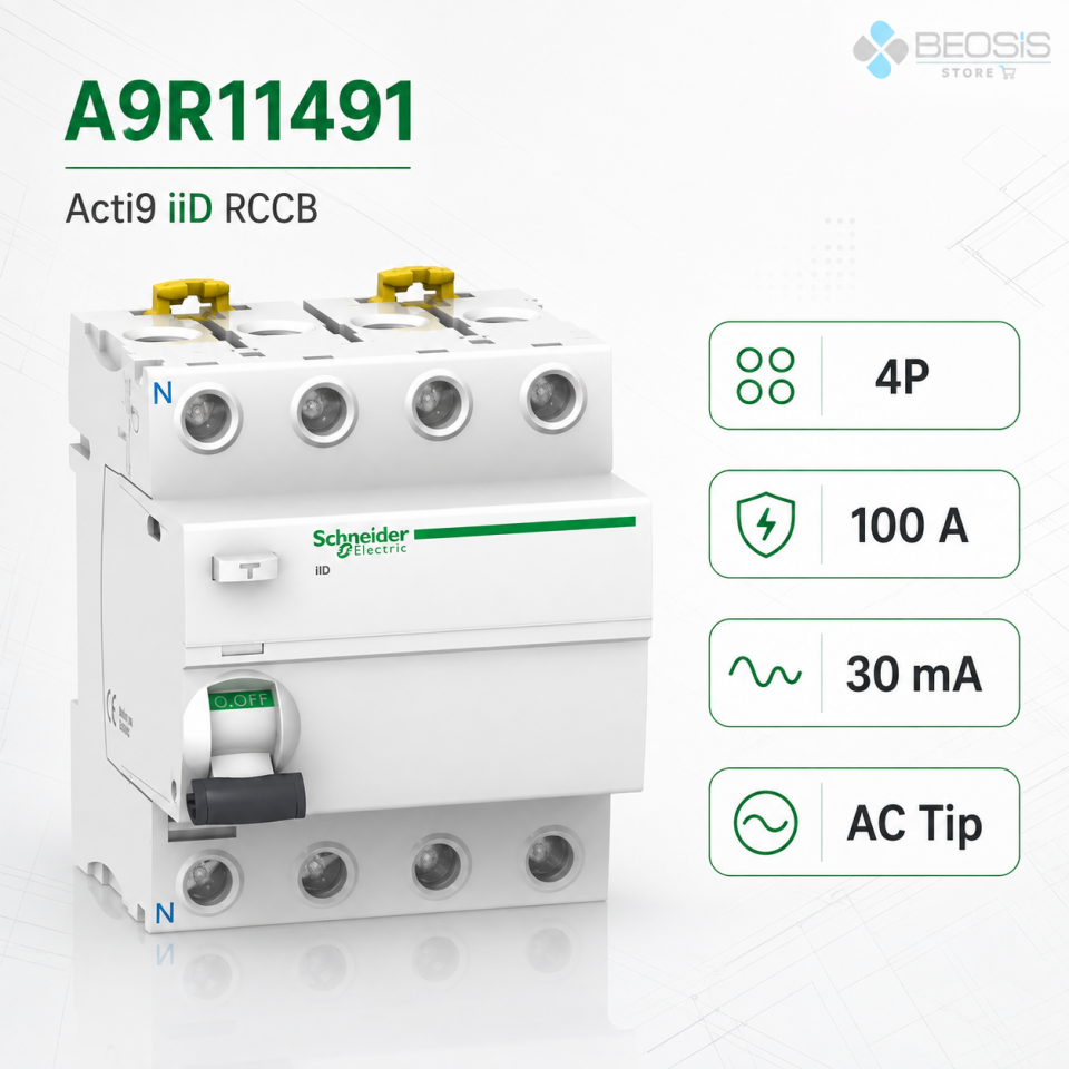 Schneider Electric Acti9 iID A9R11491 AC Tip 4P 100A 30mA Kaçak Akım Koruma Rölesi