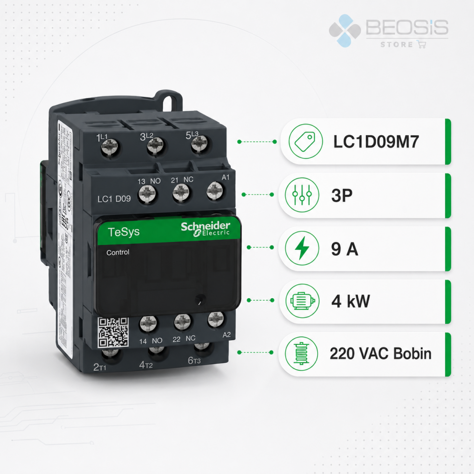 Schneider Electric TeSys D LC1D09M7 3P 9A 4kW 220VAC Bobin Güç Kontaktörü