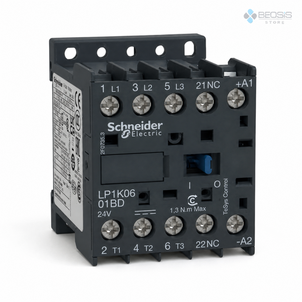 Schneider Electric TeSys K LP1K0901BD 3P 9A 4kW 24 V DC Bobin 1NC Yardımcı Kontak Kontaktör