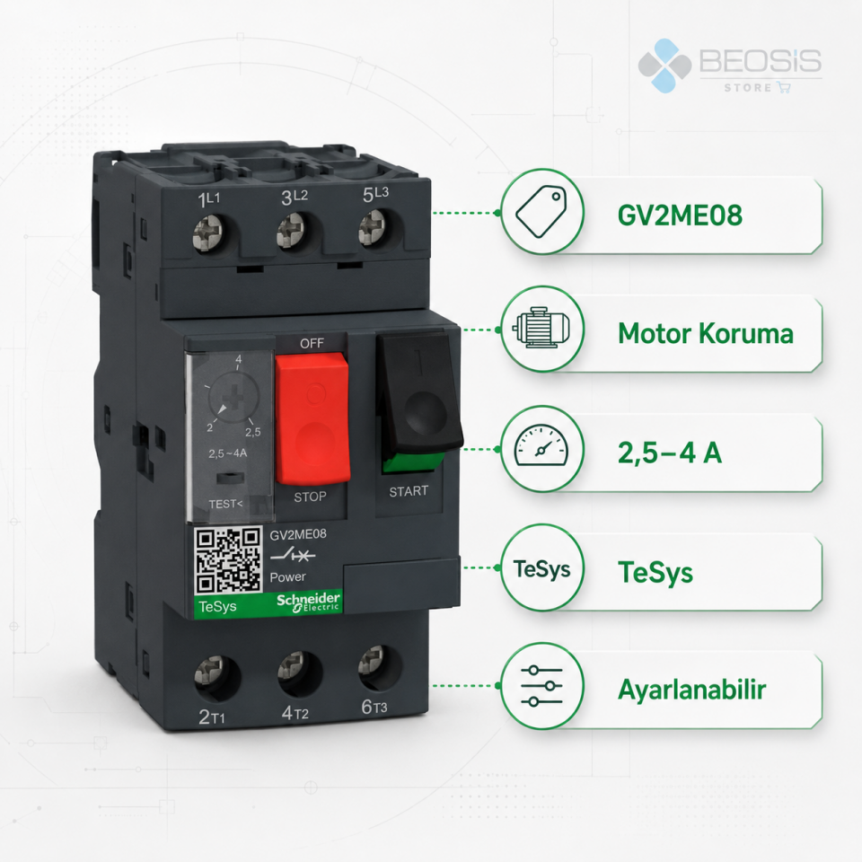 Schneider Electric TeSys GV2ME08 Motor Koruma Şalteri 2.5-4A