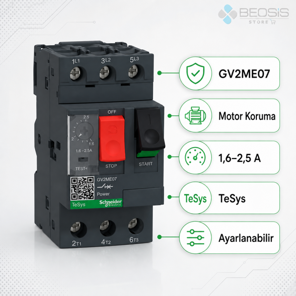 Schneider Electric TeSys GV2ME07 Motor Koruma Şalteri 1.6-2.5A