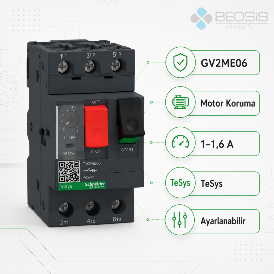 Schneider Electric TeSys GV2ME06 Motor Koruma Şalteri 1-1.6A
