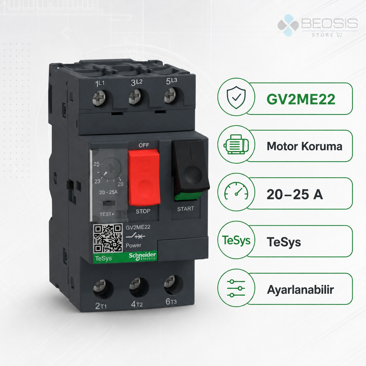 Schneider Electric TeSys GV2ME22 Motor Koruma Şalteri 20-25A