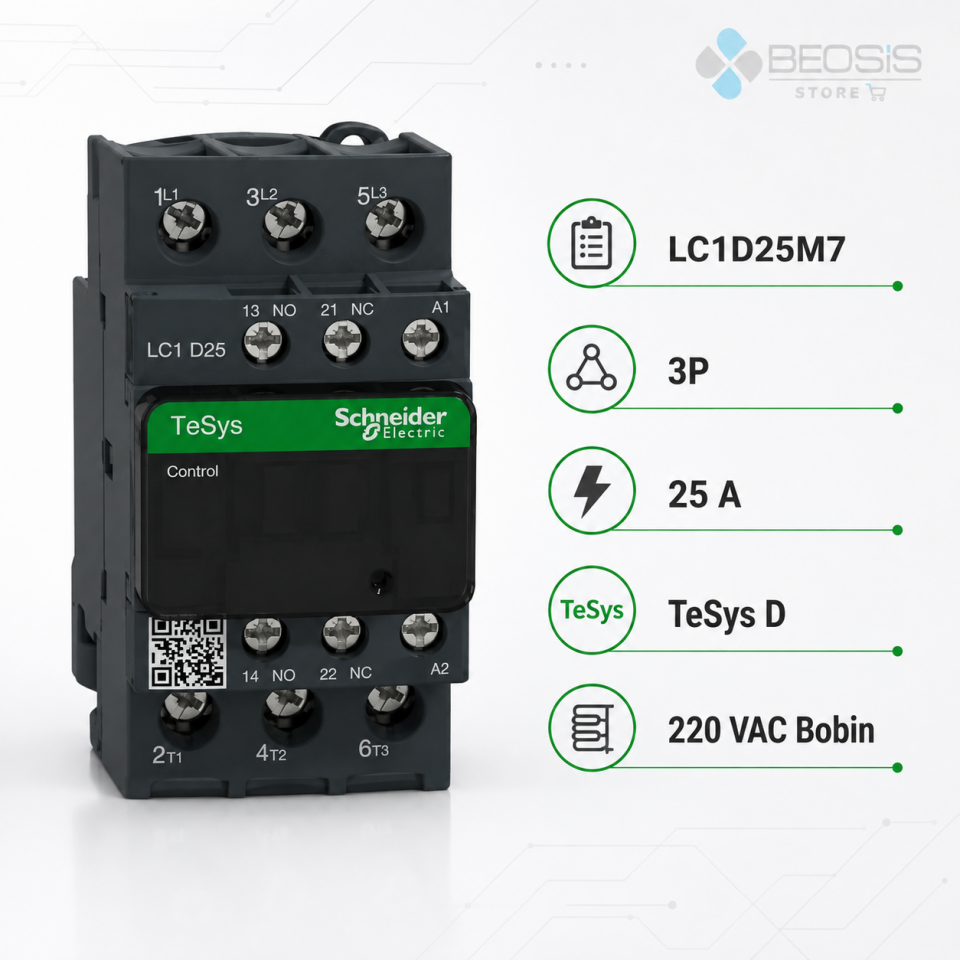 Schneider Electric TeSys D LC1D25M7 3P 25A 11kW 220VAC Bobin Güç Kontaktörü