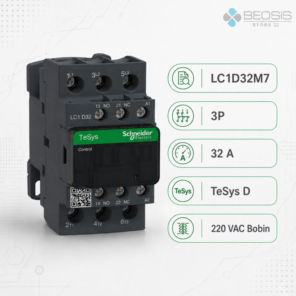 Schneider Electric TeSys D LC1D32M7 3P 32A 15kW 220VAC Bobin Güç Kontaktörü