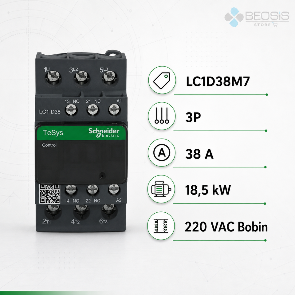 Schneider Electric TeSys D LC1D38M7 3P 38A 18.5kW 220VAC Bobin Güç Kontaktörü
