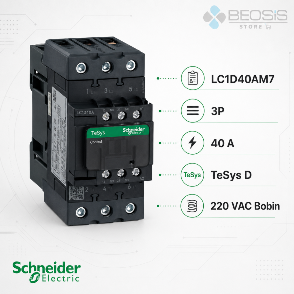 Schneider Electric TeSys D LC1D40AM7 3P 40A 18.5kW 220VAC Bobin Güç Kontaktörü