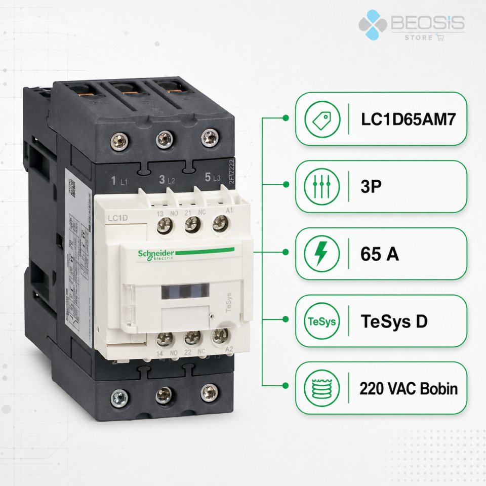 Schneider Electric TeSys D LC1D65AM7 3P 65A 30kW 220VAC Bobin Güç Kontaktörü