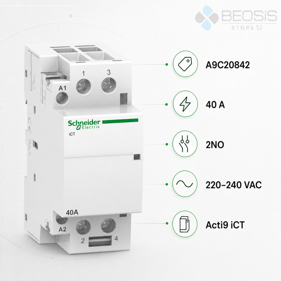 Schneider Electric Acti9 iCT A9C20842 40A 2NO 220–240 V AC Modüler Kontaktör