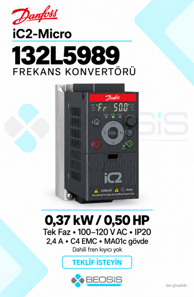 Danfoss 132L5989 iC2-Micro 0,37 kW 100–120 V Tek Faz IP20 Motor Hız Kontrol Cihazı