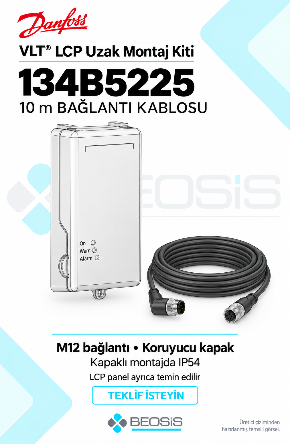 Danfoss 134B5225 VLT 10 m LCP Uzak Montaj Kiti – Koruyucu Kapaklı