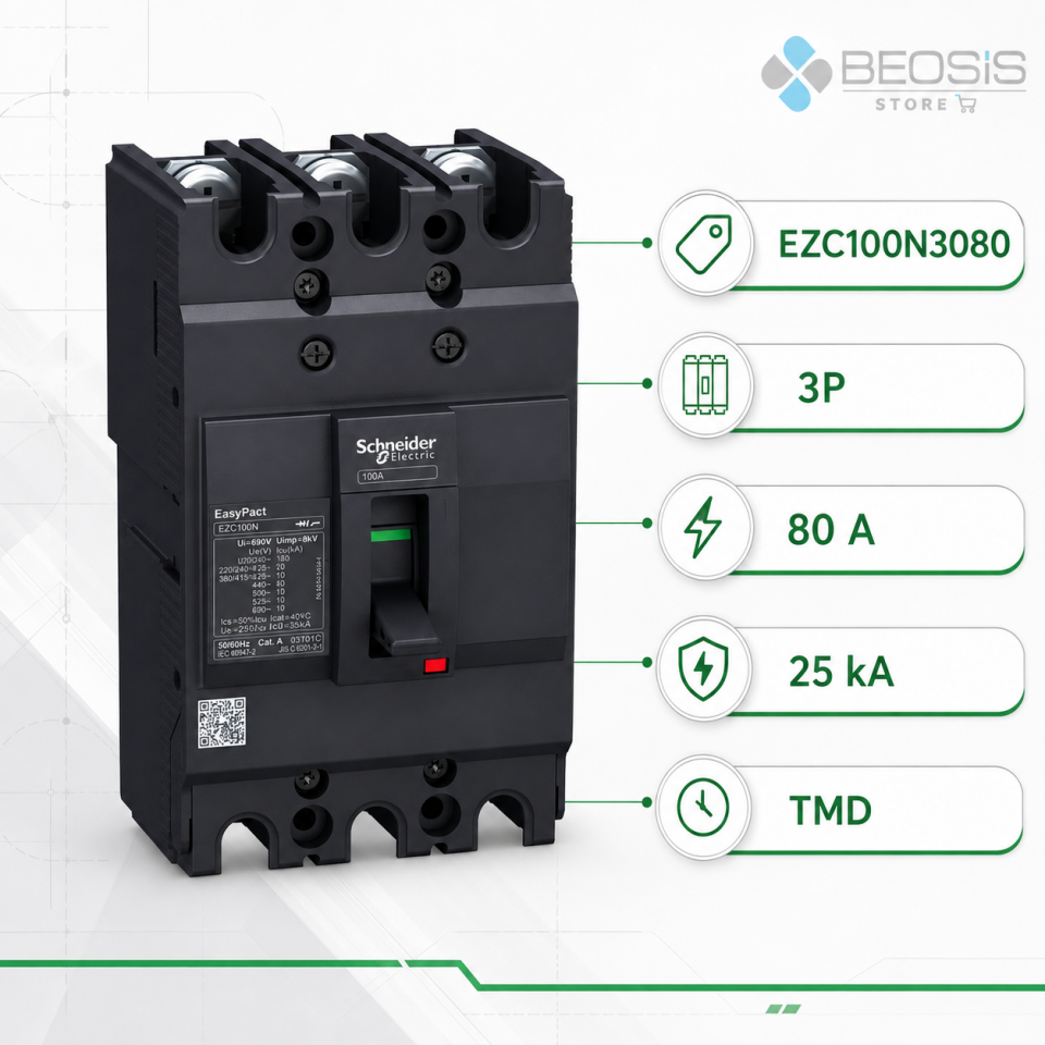 Schneider Electric EasyPact EZC100N3080 TMD 3P 80A 25kA Kompakt Şalter