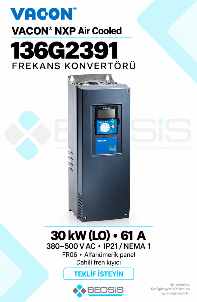 Danfoss 136G2391 VACON NXP 30 kW LO 380–500 V IP21 Alfanümerik Panelli Motor Hız Kontrol Cihazı