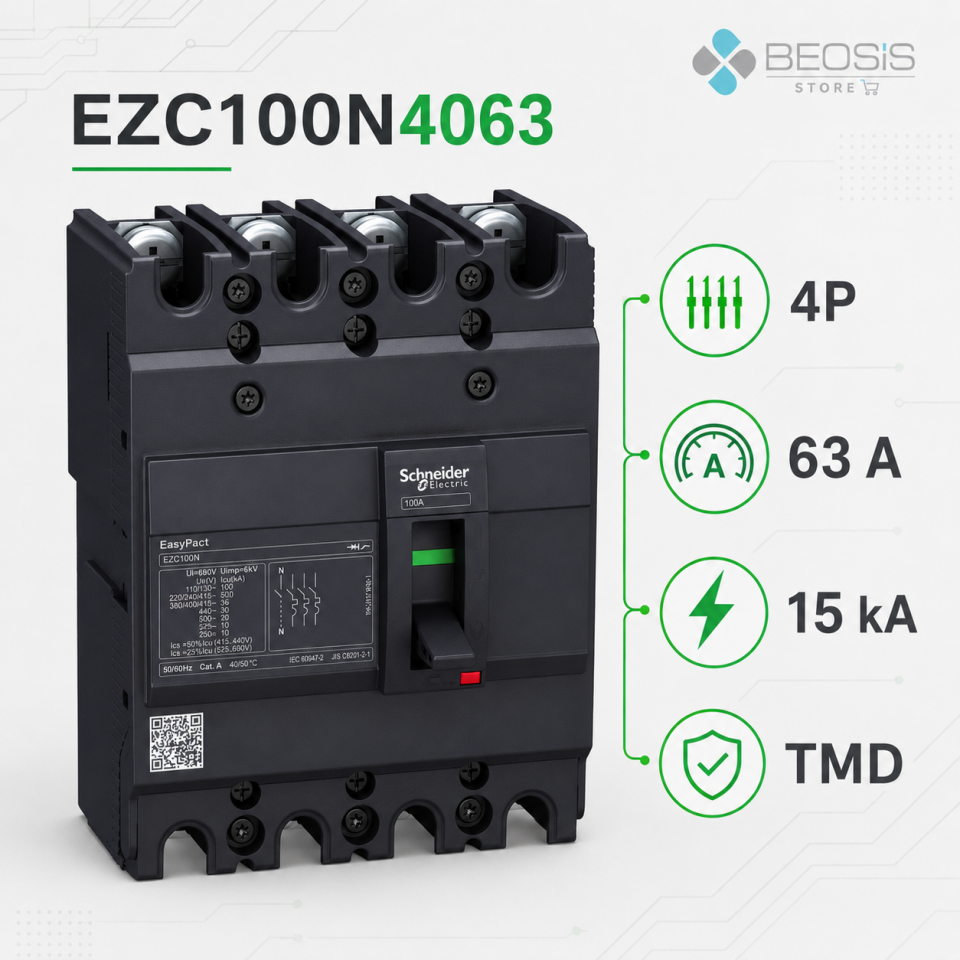 Schneider Electric EasyPact EZC100N4063 TMD 4P 63A 15kA Kompakt Şalter