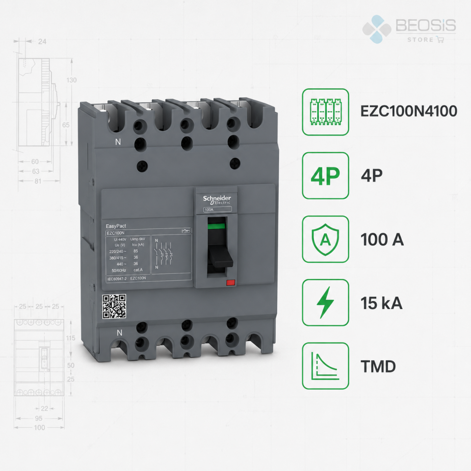 Schneider Electric EasyPact EZC100N4100 TMD 4P 100A 15kA Kompakt Şalter