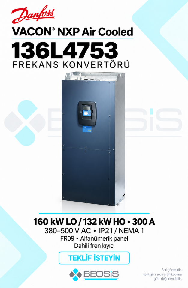 Danfoss 136L4753 VACON NXP 160 kW LO 380–500 V IP21 Alfanümerik Panelli Motor Hız Kontrol Cihazı