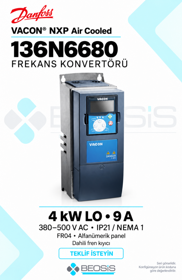 Danfoss 136N6680 VACON NXP 4 kW LO 380–500 V IP21 Alfanümerik Panelli Motor Hız Kontrol Cihazı