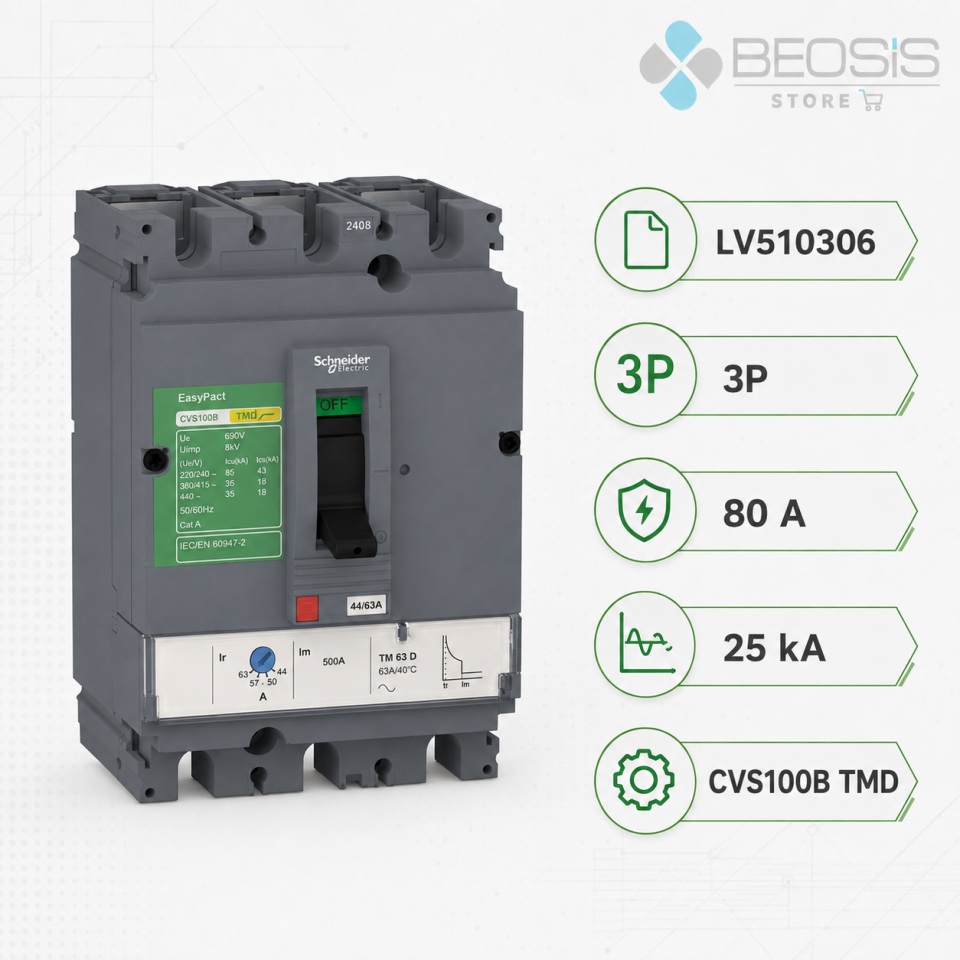 Schneider Electric EasyPact LV510306 CVS100B TMD 3P 80A 25kA Kompakt Şalter