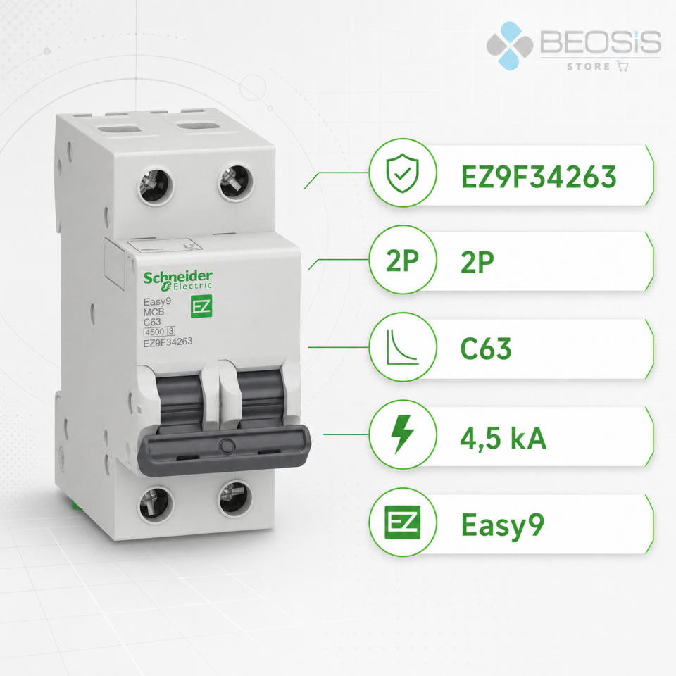 Schneider Electric Easy9 EZ9F34263 2P C63 4.5kA Otomatik Sigorta