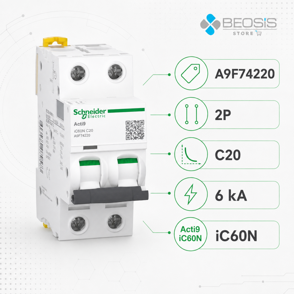 Schneider Electric Acti9 iC60N A9F74220 2P C20 6kA Otomatik Sigorta
