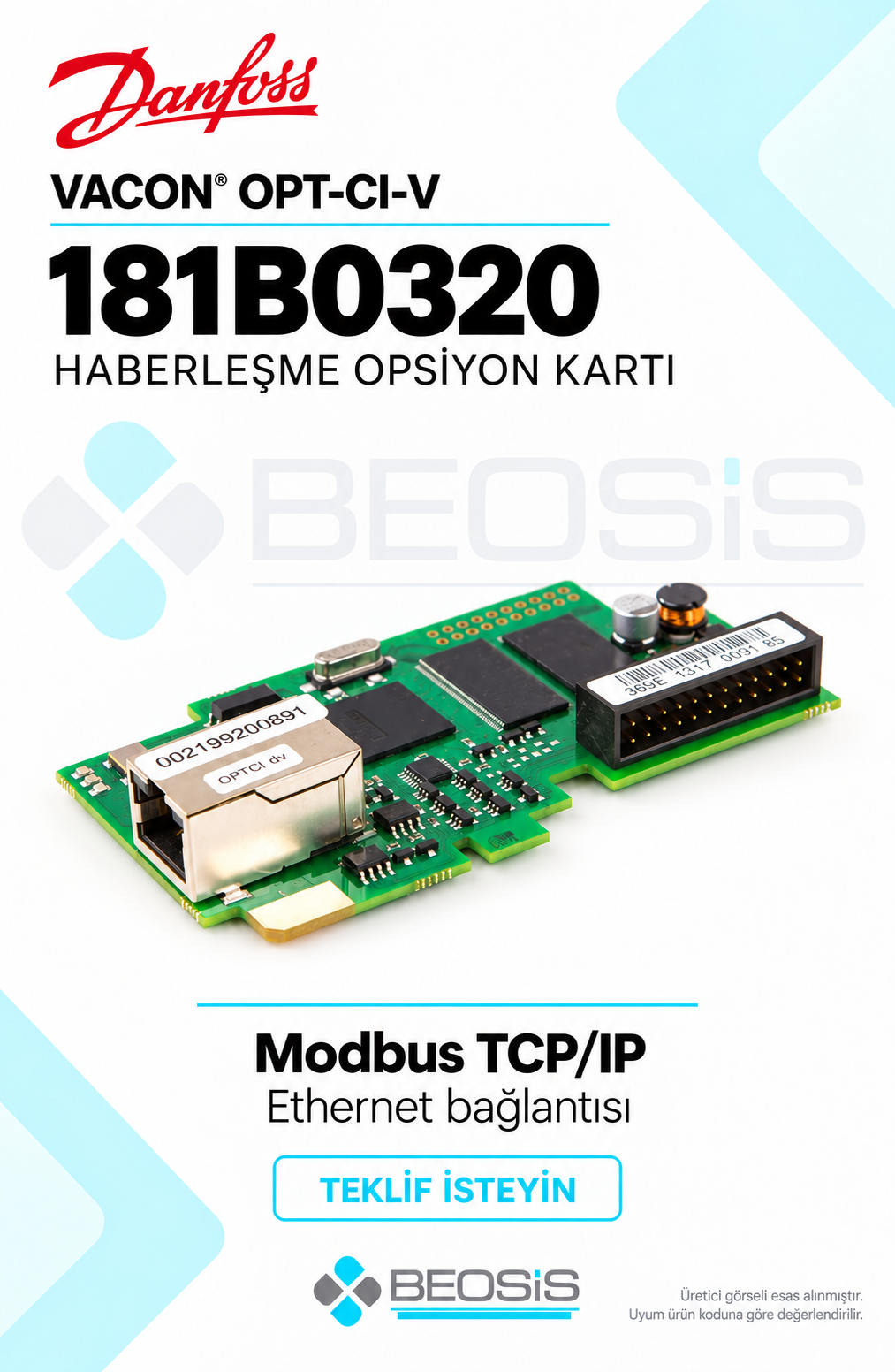 Danfoss 181B0320 VACON OPT-CI-V Modbus TCP/IP Ethernet Haberleşme Kartı