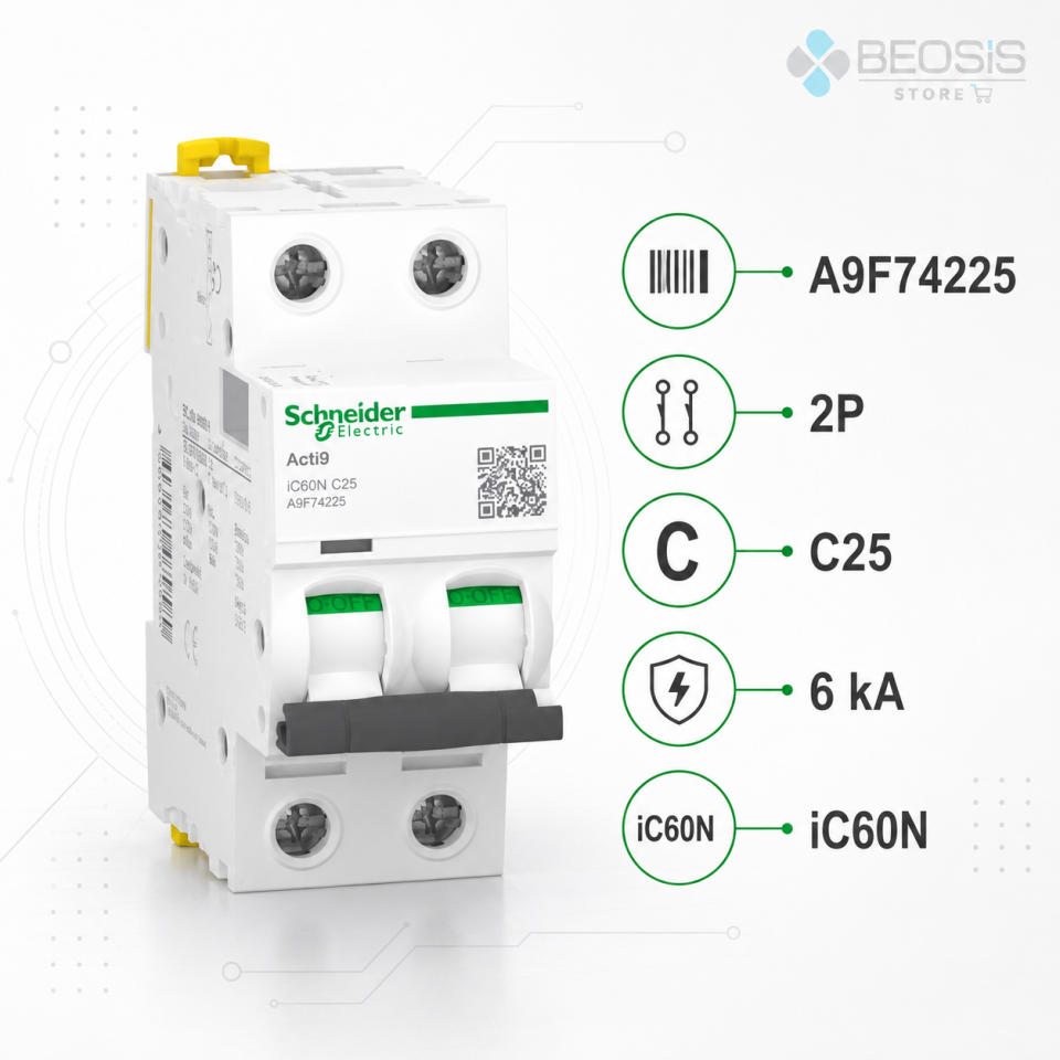 Schneider Electric Acti9 iC60N A9F74225 2P C25 6kA Otomatik Sigorta
